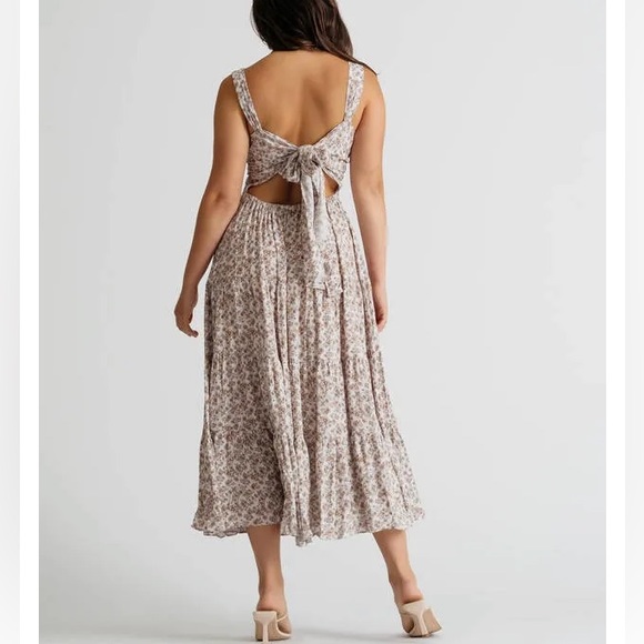 NWT Floral Tiered Backless Midi/Maxi Dress L boho summer floral romantic - Picture 3 of 11